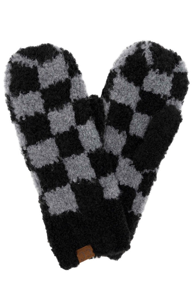 C.C. Checkered Boucle Mittens - 3 Colors