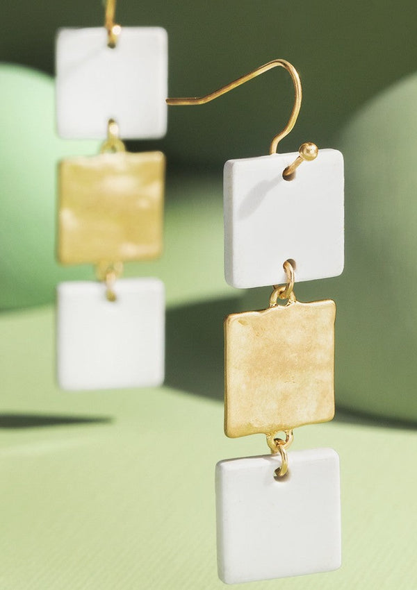 Tiered Square Drop Earrings - 2 Colors