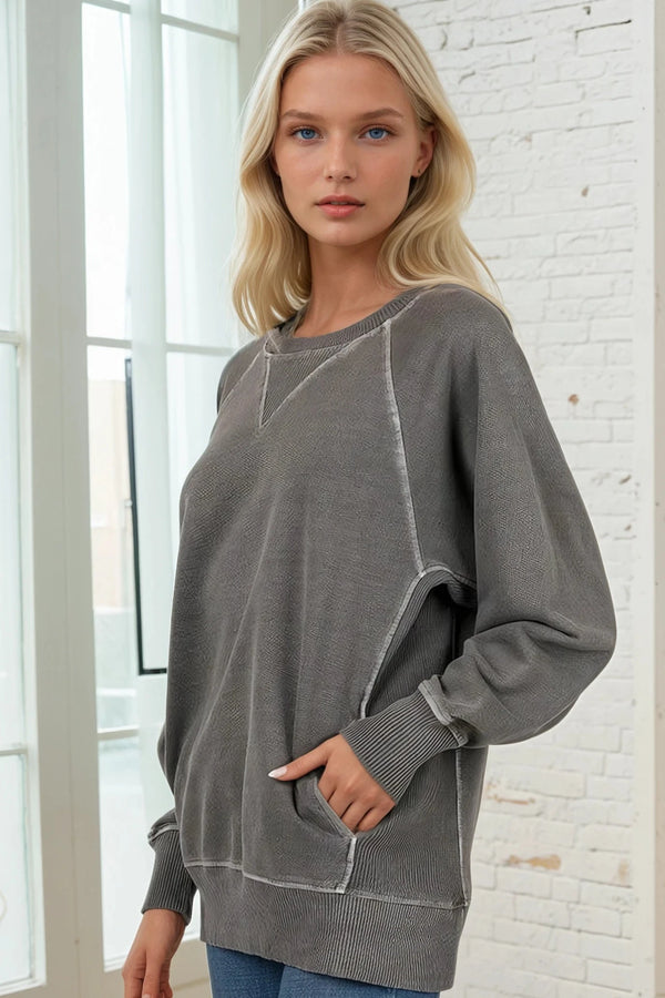 French Terry Pullover with Pockets - Black