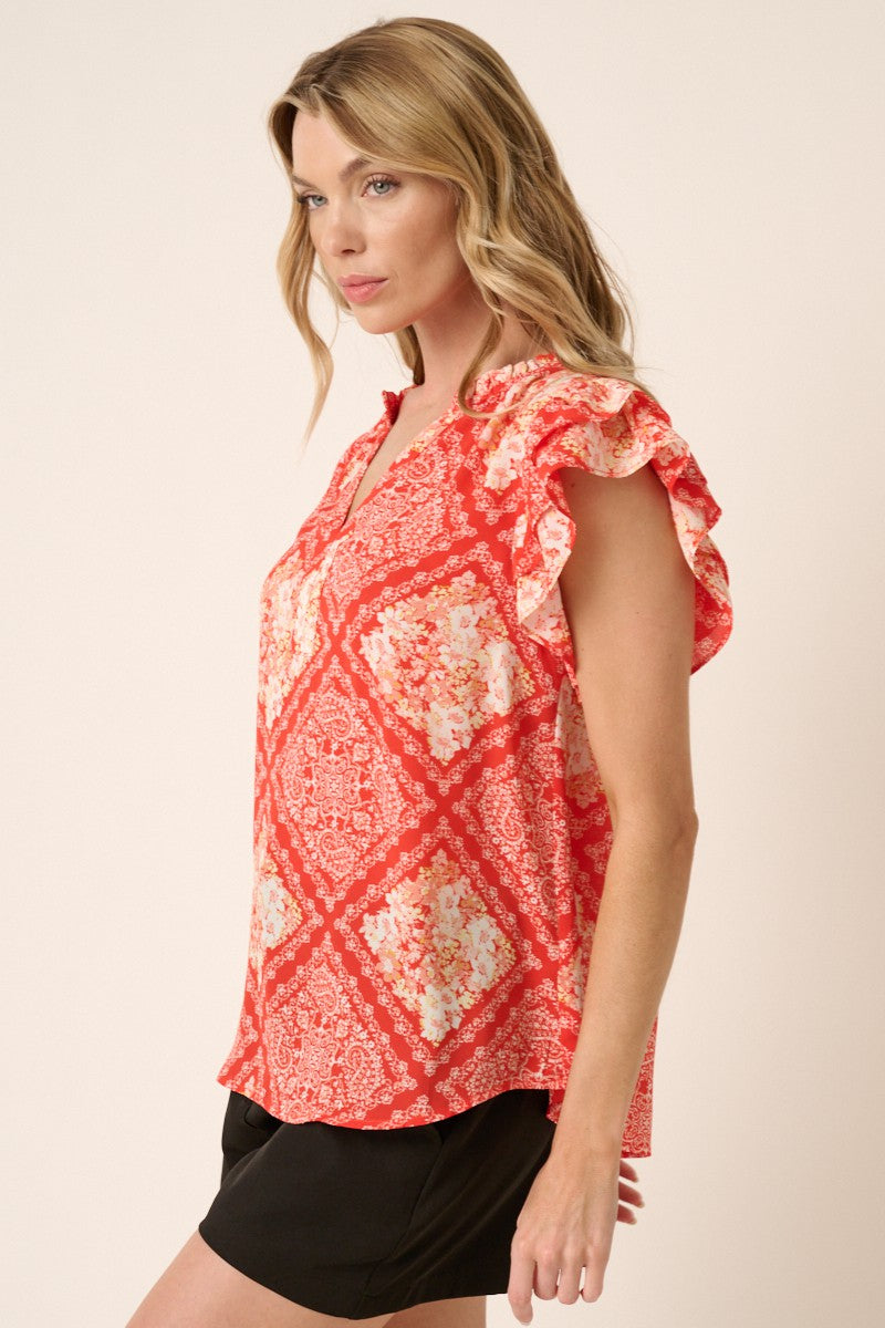 Patch Floral Ruffle Blouse