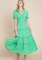 Seersucker Puff Sleeve Midi Dress