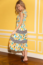 Mix Print Ruffle Midi Dress