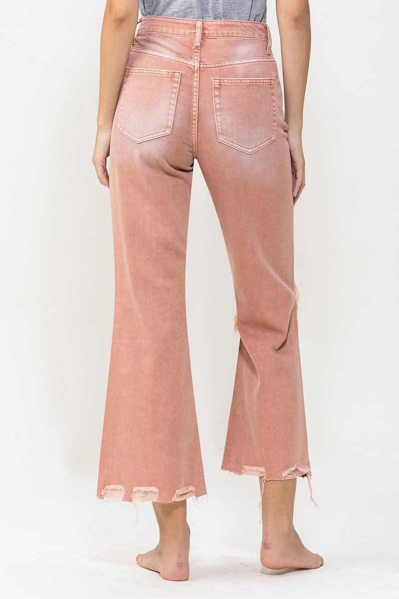 Leslie Distressed Crop Flare Jeans - Melon