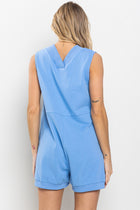 V-Neck Sleeveless Romper - Blue