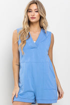 V-Neck Sleeveless Romper - Blue