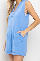 V-Neck Sleeveless Romper - Blue