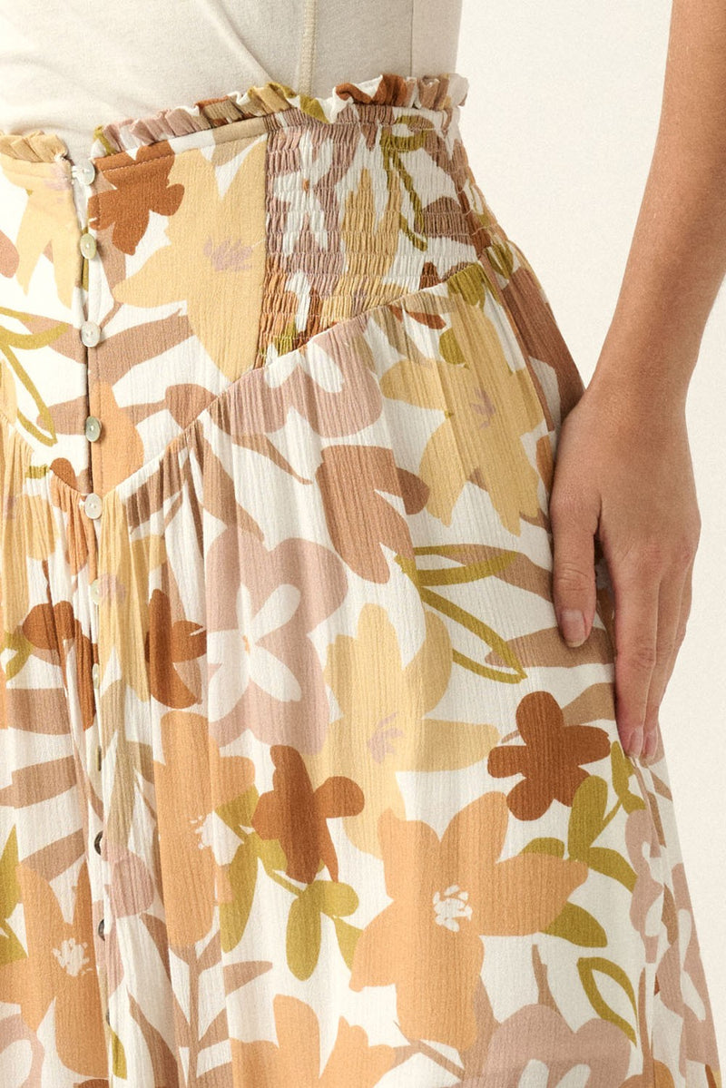 Floral Button Maxi Skirt