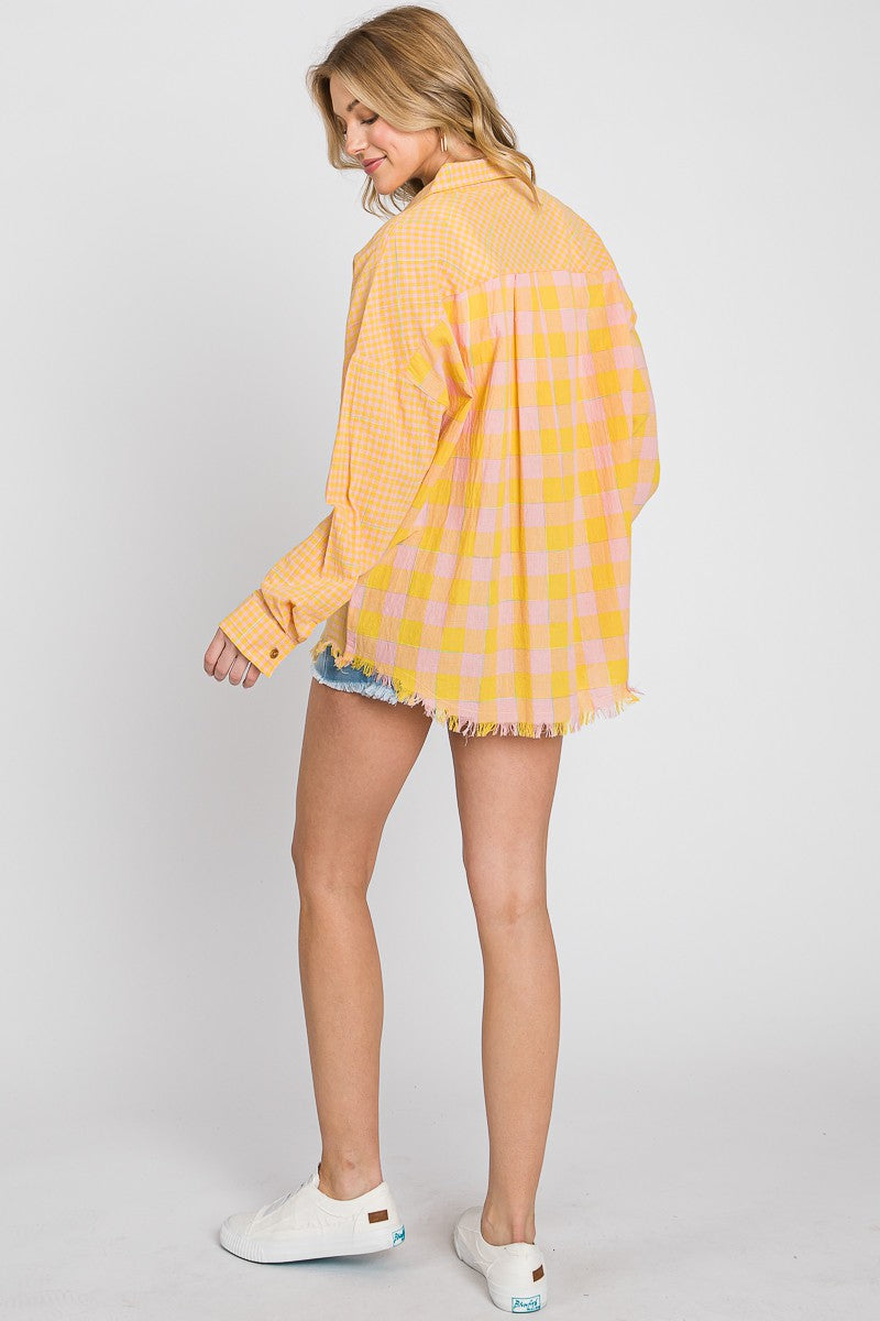 Colorblock Checkered Button Up