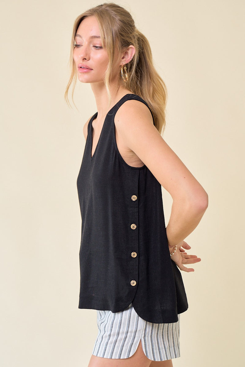 V-neck Tank with Side Buttons