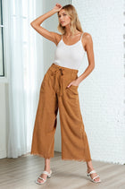 Frayed Hem Wide Leg Pants - Ochre
