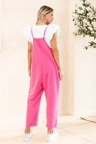 Solid Washed Knit Jumpsuit - Fuschia