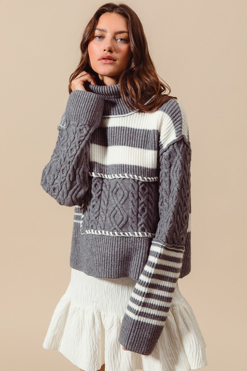 Multi Stripe Cable Knit Sweater