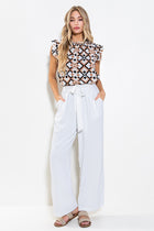 Geometric Ruffle Sleeve Blouse