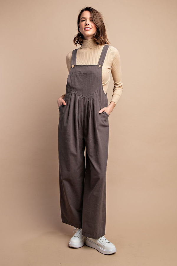 Pintuck Detail Overalls - Charcoal