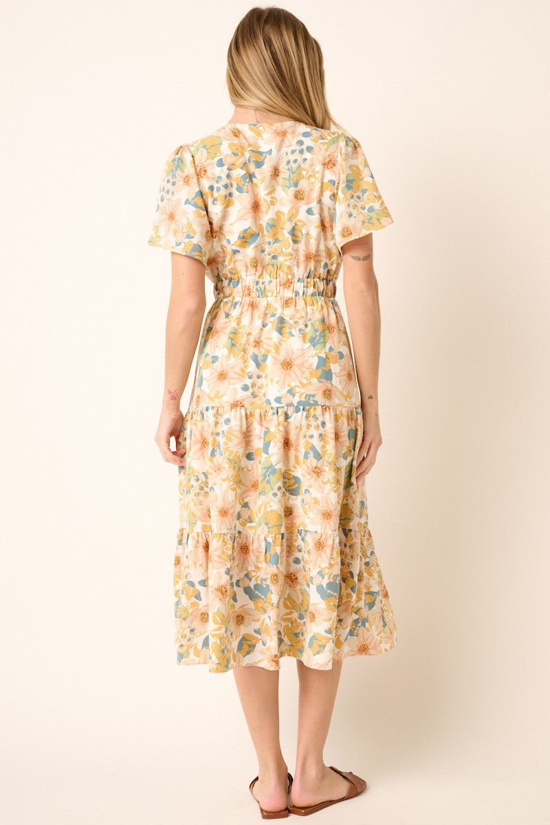 Flower Print Surplice Midi Dress