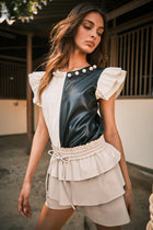 Leather Colorblock Pearl Top