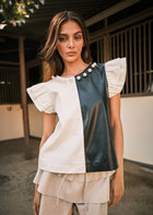 Leather Colorblock Pearl Top