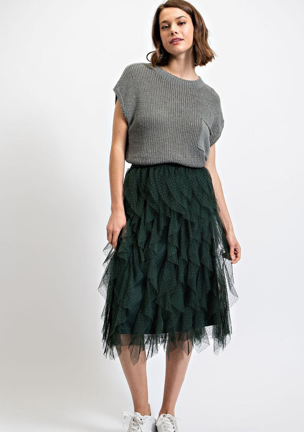Embellished Tulle Midi Skirt