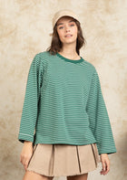 French Terry Striped Top - Green