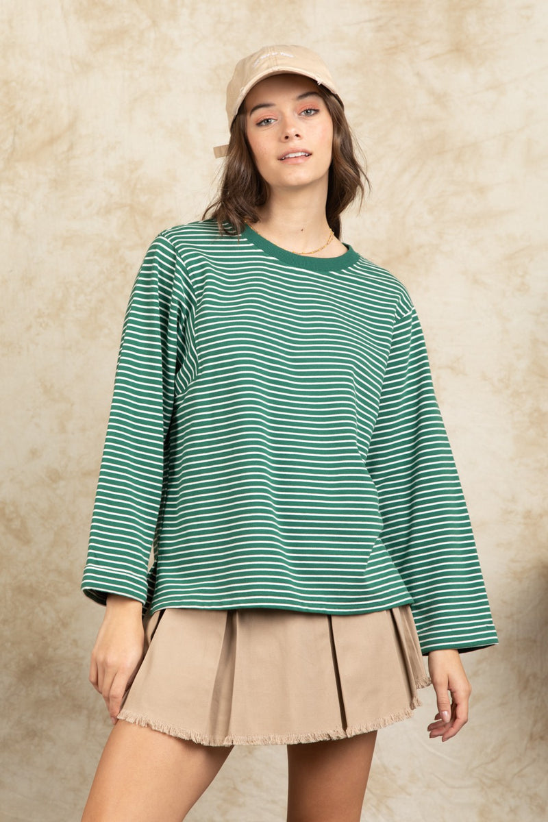 French Terry Striped Top - Green