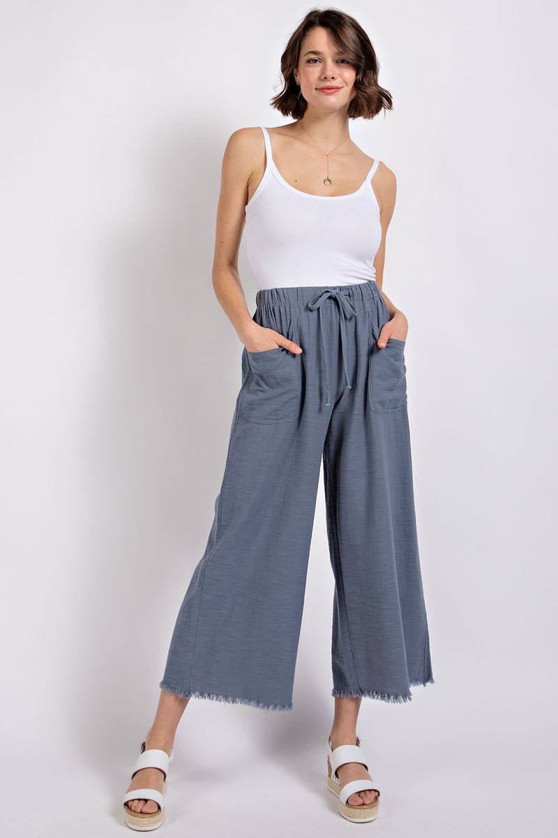Frayed Hem Wide Leg Pants - Blue