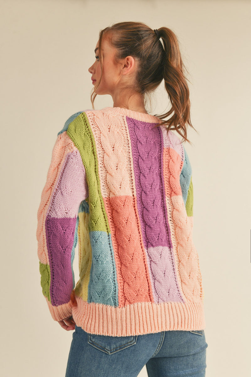 Multi-Color Cable Knit Sweater