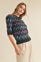 Fuzzy Floral Short Sleeve Sweater