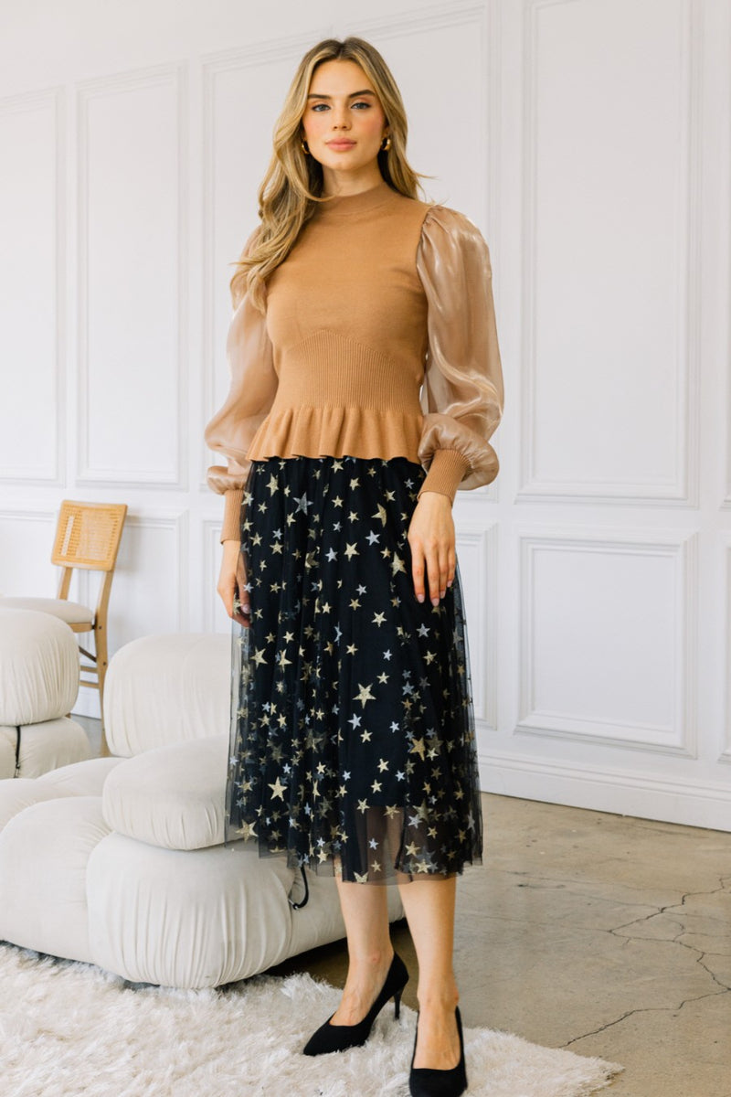 tiered star-print tulle skirt
