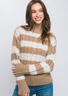 Striped Cable Knit Sweater - Khaki