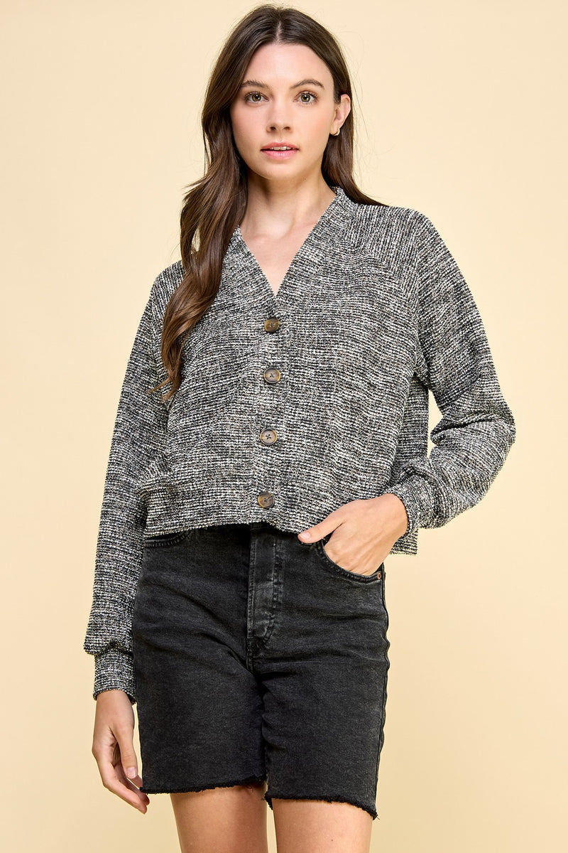 Cropped Button Cardigan - Black