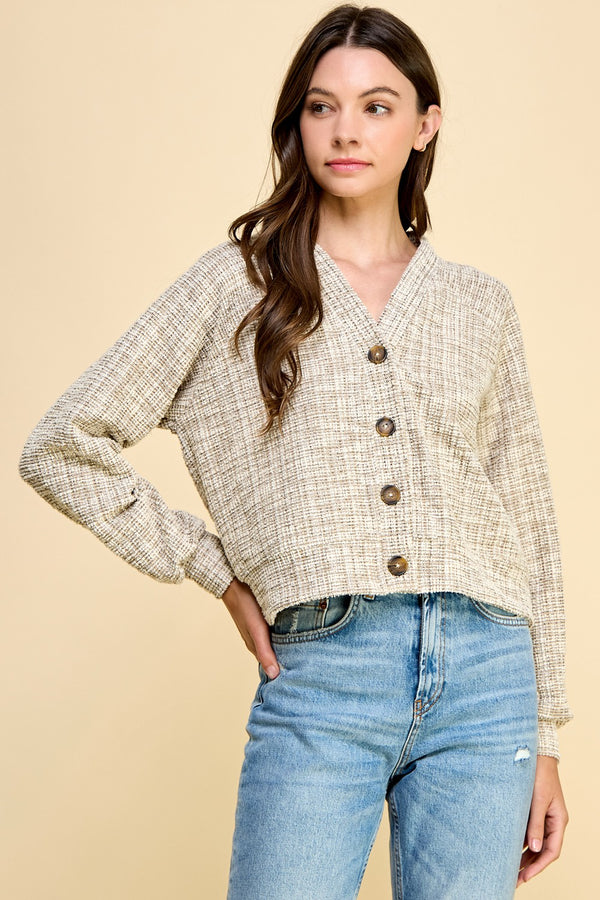 Cropped Button Cardigan - Taupe