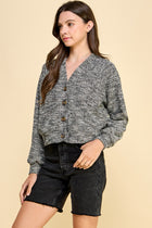 Cropped Button Cardigan - Black