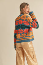 Shaggy Knit Floral Sweater Cardigan