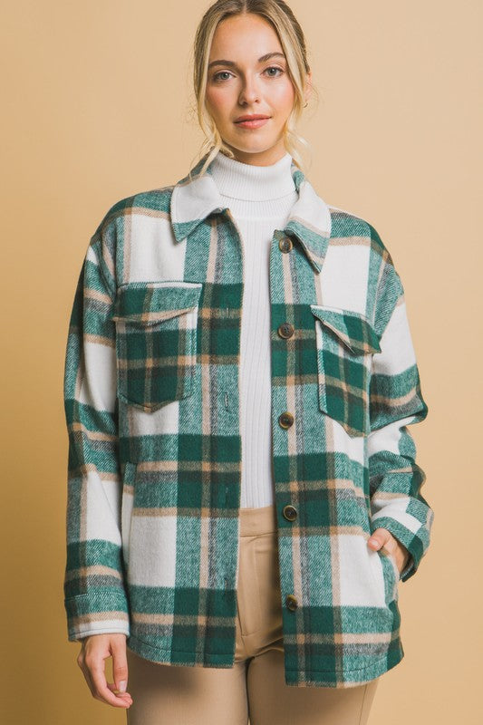 Plaid Shacket - Green