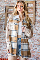 Corduroy Sleeve Plaid Shacket