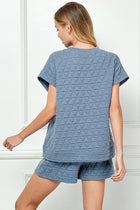 Quilted Short Sleeve Top - Blue
