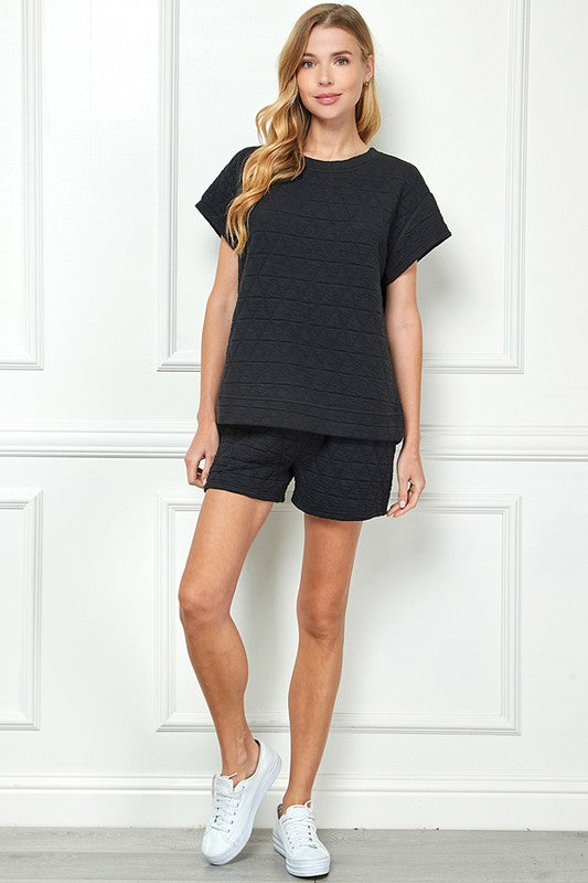 Quilted Short Sleeve Top - Black