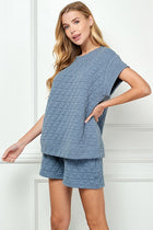 Quilted Short Sleeve Top - Blue