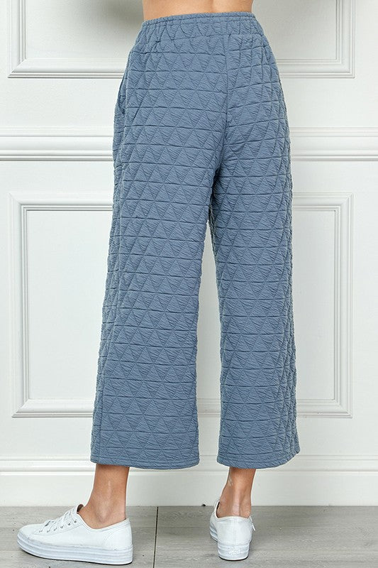 Quilted Cropped Wide Pants - Blue