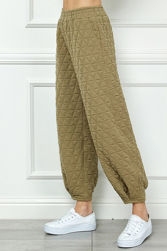 Quilted Joggers - Olive