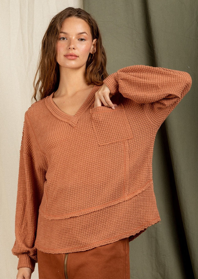 V-Neck Waffle Knit Top