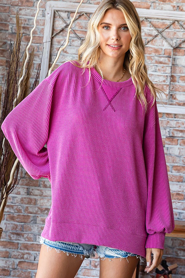 Rib Knit Textured Top - Magenta