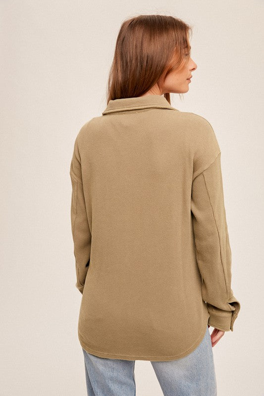 Snow Wash Thermal Shacket-Olive