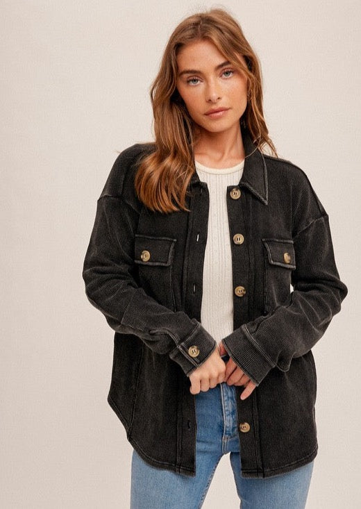 Snow Wash Thermal Shacket-Black