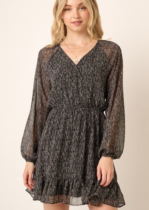 Dot Print Surplice Chiffon Dress