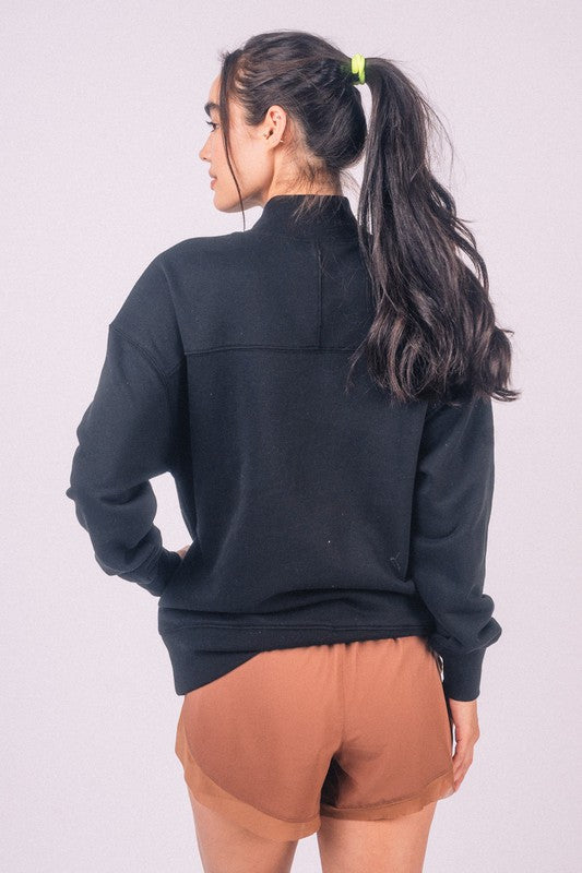 Mock Neck Terry Top - Black