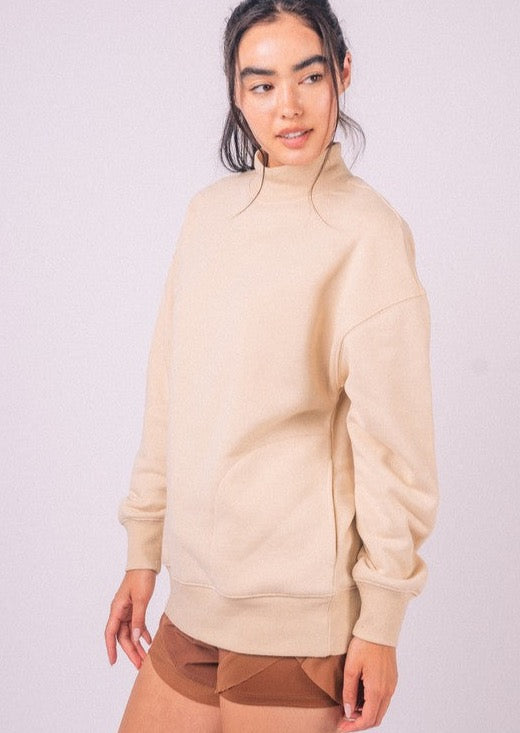 Mock Neck Terry Top - Cream