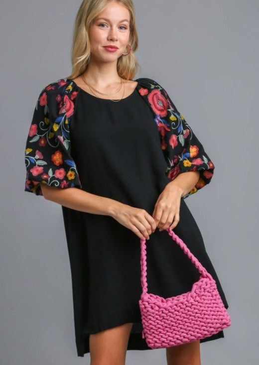 Embroidered Puff Sleeve Dress