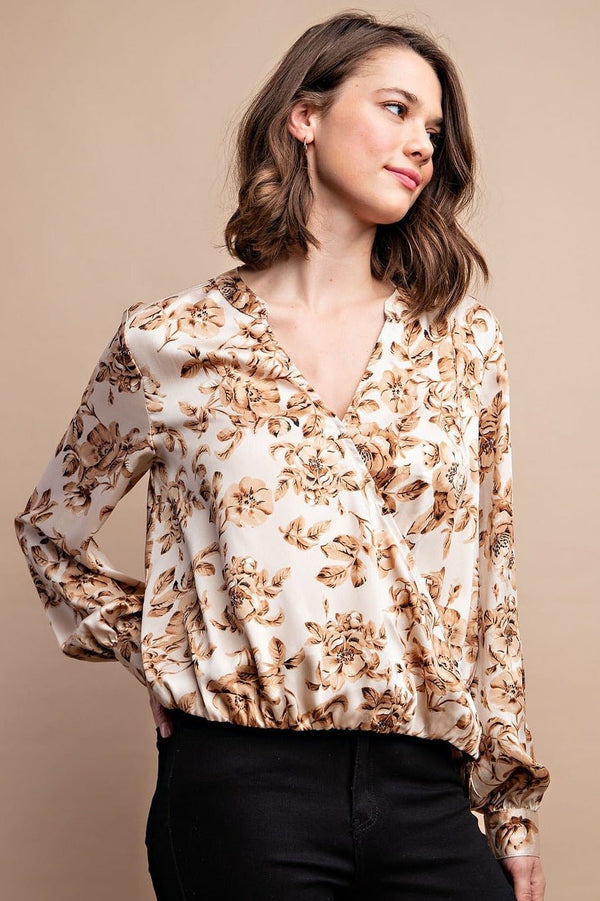 Floral Surplice Hi-Lo Blouse