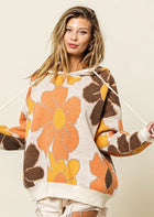 Retro Floral Sweater with Hood